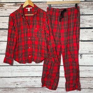 Victoria’s Secret Plaid‎ Pajama Set Long Sleeve Button Down Shirt & Pants SMALL